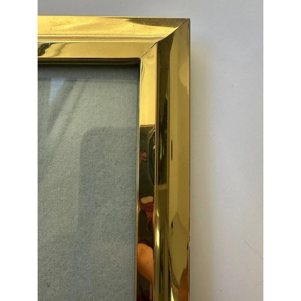 Vintage 90s Fetco Brass Picture Frame Polished‎ Gold Tone Beveled 5x7 Tabletop
